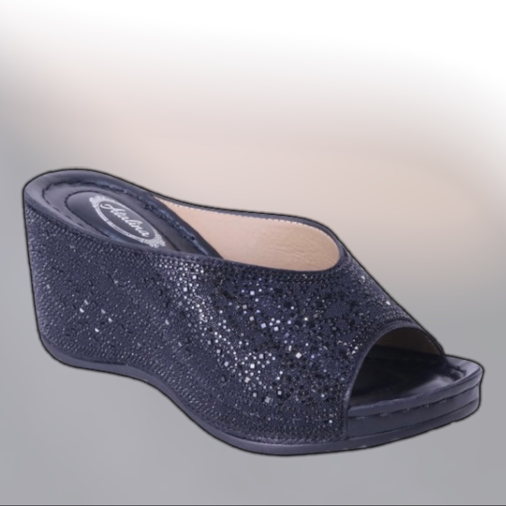 Selling Fast! Italina Gold Rhinestone Embellished Wedding Shoe or Dressy Wedge - Picture 10 of 11